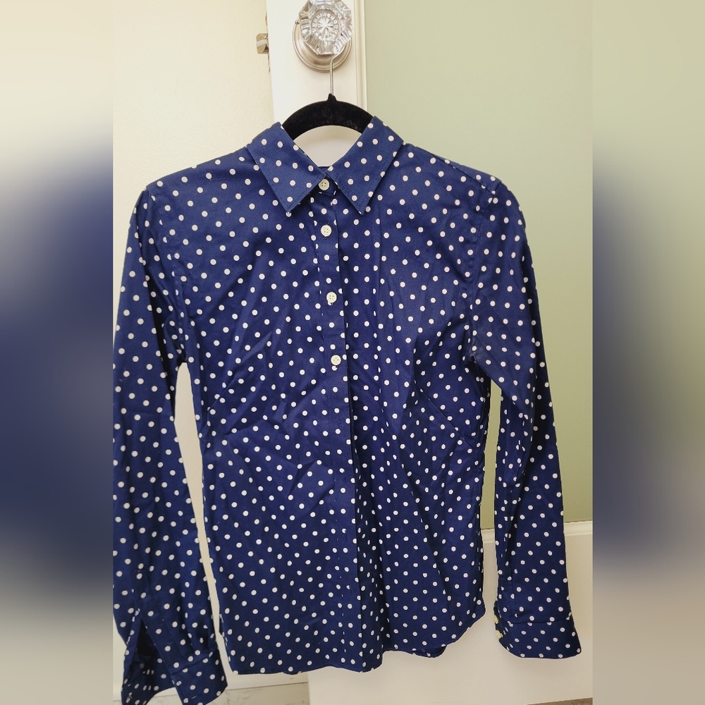 Banana Republic Non-iron Navy Blue Polka Dot Button-Up Shirt